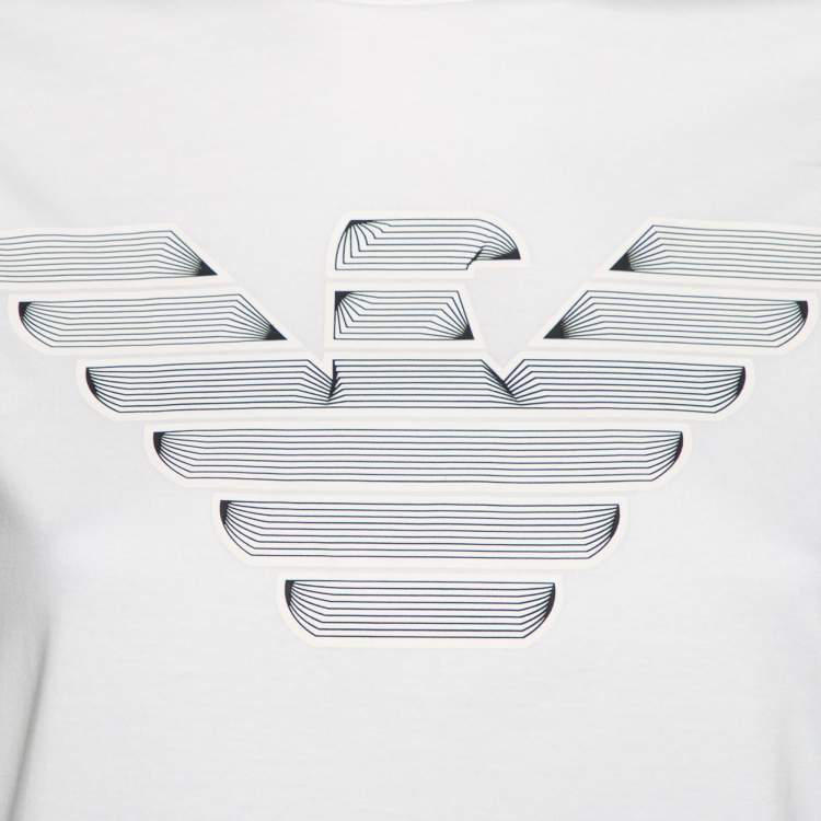 Pre Owned Emporio Armani White Logo Printed Cotton T-Shirt M