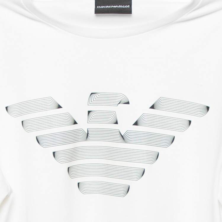 Pre Owned Emporio Armani White Logo Printed Cotton T-Shirt M