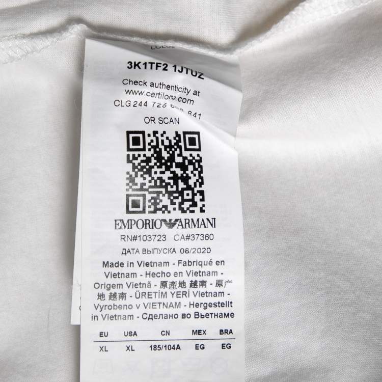 Pre Owned Emporio Armani White Cotton Logo Embroidered Crew Neck Top XL