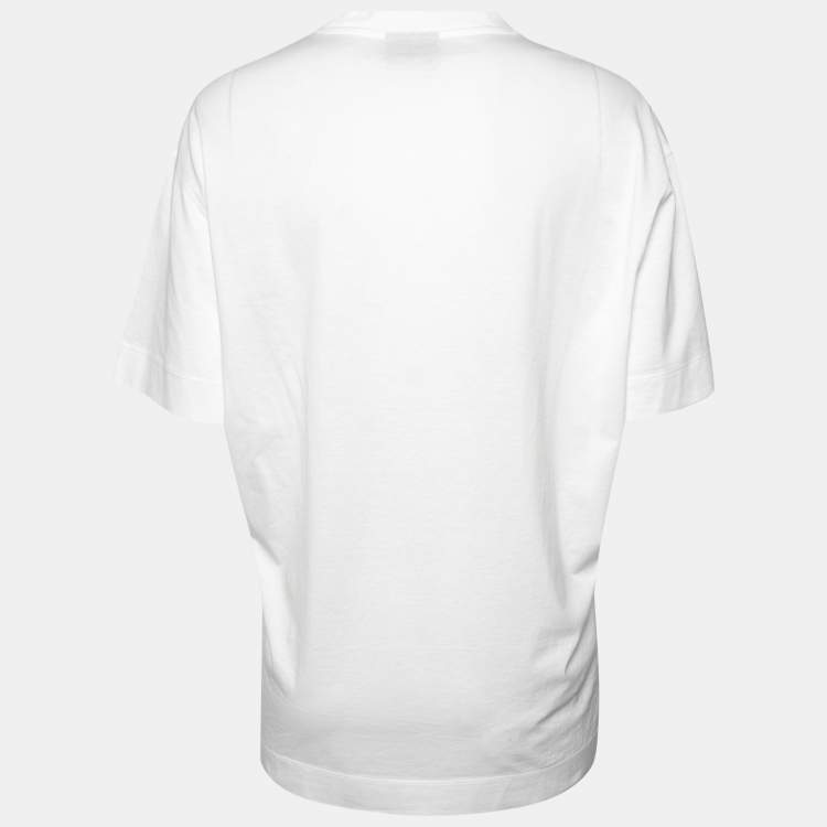 Pre Owned Emporio Armani White Cotton Logo Embroidered Crew Neck Top XL