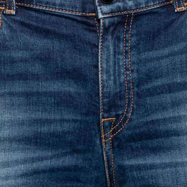 Pre Owned Emporio Armani Blue Denim Floral Embroidered Jeans S