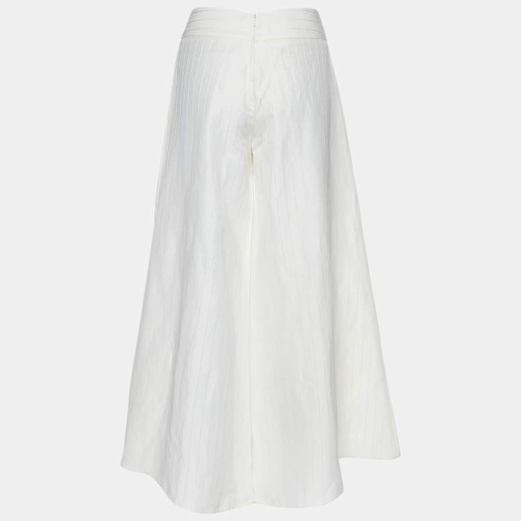 Pre Owned Emporio Armani Off White Striped Linen Wide Leg Culottes M
