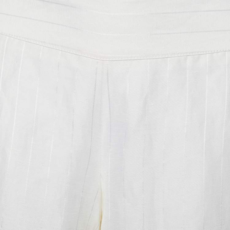 Pre Owned Emporio Armani Off White Striped Linen Wide Leg Culottes M