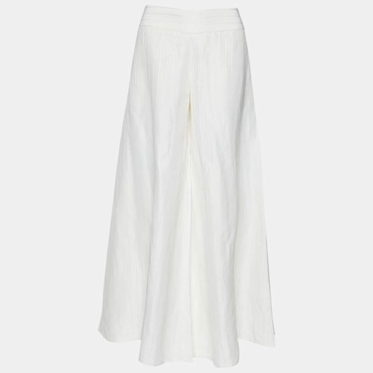 Pre Owned Emporio Armani Off White Striped Linen Wide Leg Culottes M