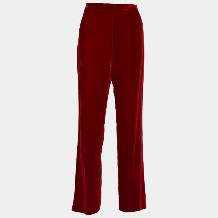 Pre Owned Emporio Armani Red Velvet Rose Appliqued Jacket & Pant Set M