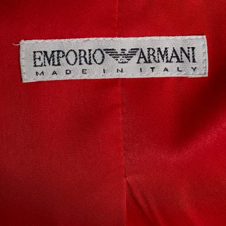 Pre Owned Emporio Armani Red Velvet Rose Appliqued Jacket & Pant Set M