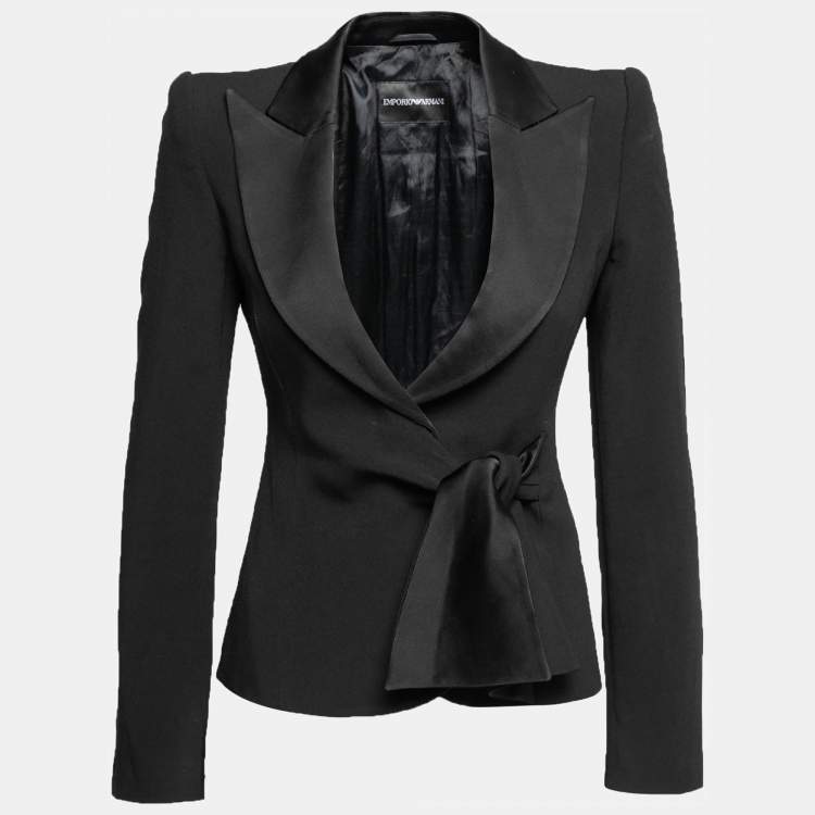 Emporio Armani Black Acetate Side Bow Long Sleeve Blazer S