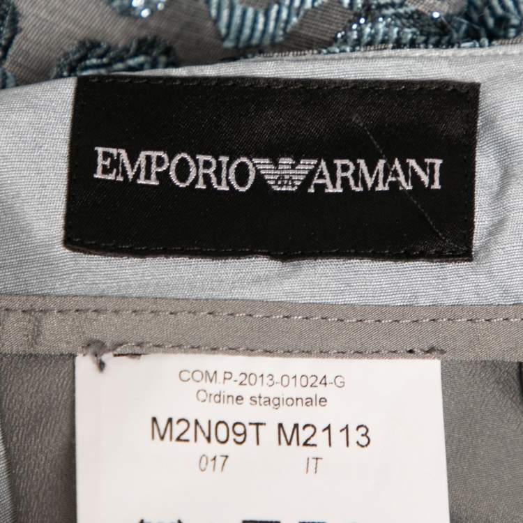 Pre Owned Emporio Armani Blue Brocade Pleat Detail Short Skirt S