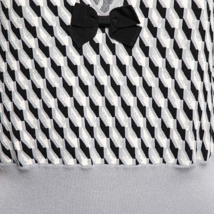 Pre Owned Emporio Armani Grey Patterned Knit Bow Detail Dress L