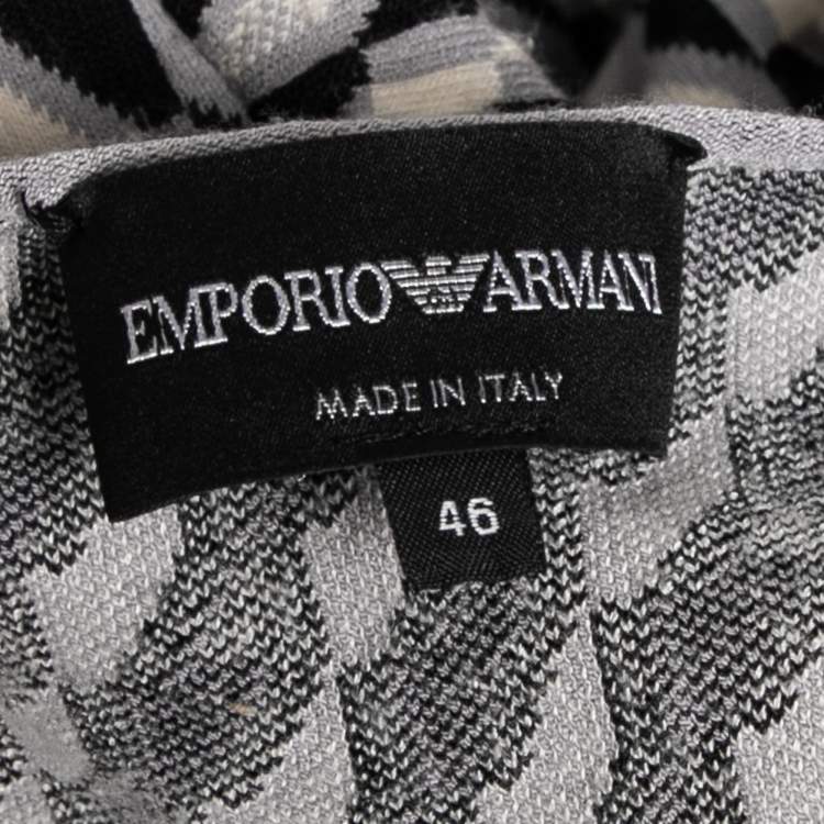 Pre Owned Emporio Armani Grey Patterned Knit Bow Detail Dress L