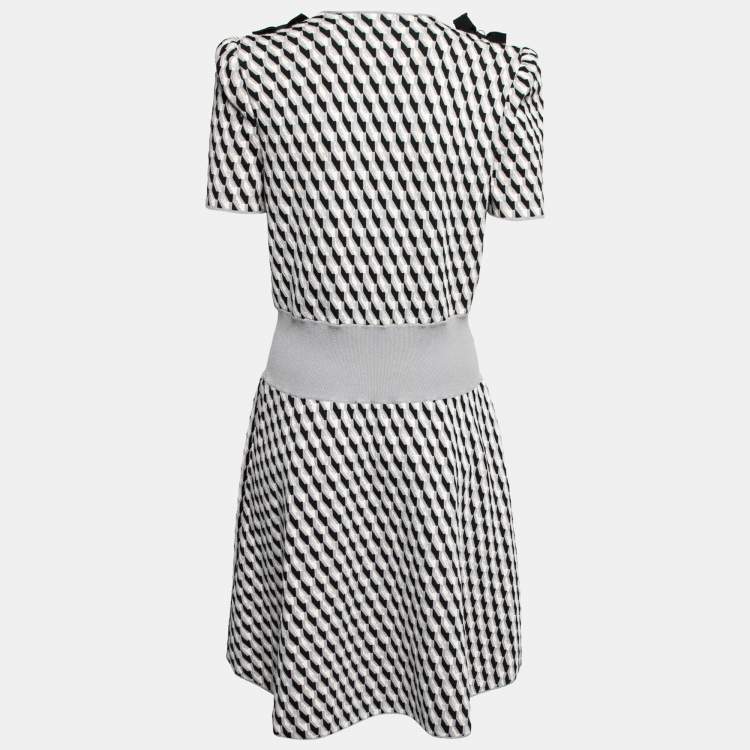 Pre Owned Emporio Armani Grey Patterned Knit Bow Detail Dress L