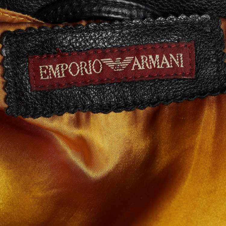 Pre Owned Emporio Armani Black Leather Zio Front Biker Jacket XL