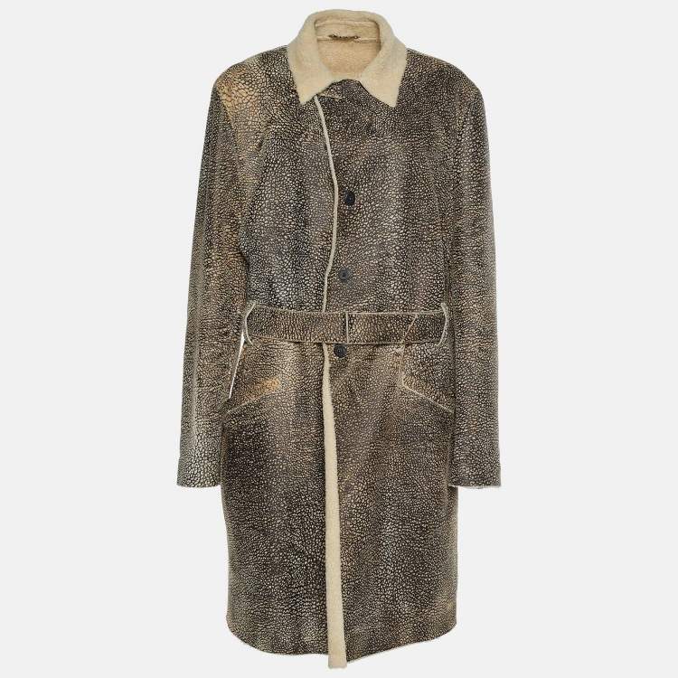 Emporio Armani Vintage Cream & Brown Embossed Leather Shearling Lined Coat  XL Emporio Armani | TLC