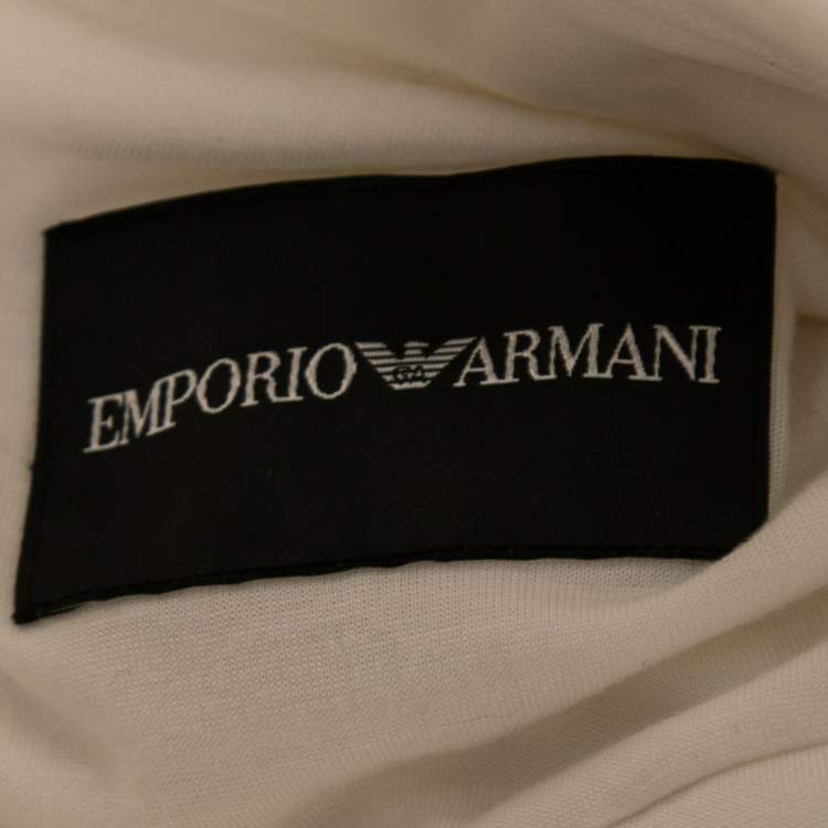 Pre Owned Emporio Armani Cream Crepe & Silk Knit Paneled Button Front Jacket M 