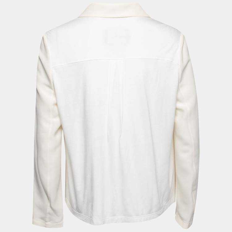 Pre Owned Emporio Armani Cream Crepe & Silk Knit Paneled Button Front Jacket M 