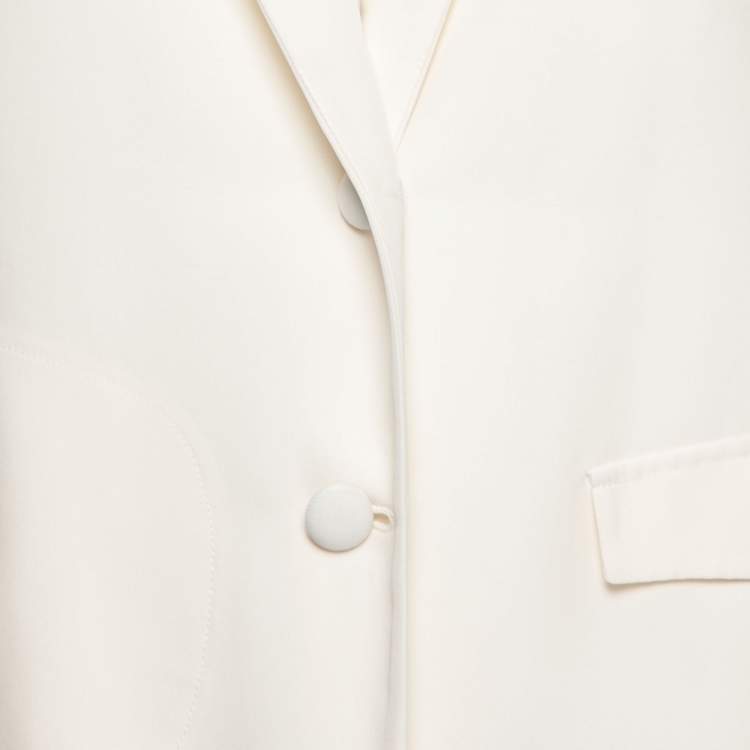 Pre Owned Emporio Armani Cream Crepe & Silk Knit Paneled Button Front Jacket M 