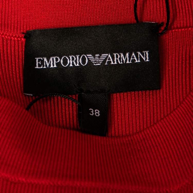 Pre Owned Emporio Armani Red Knit Puff Sleeve Flared Dress S