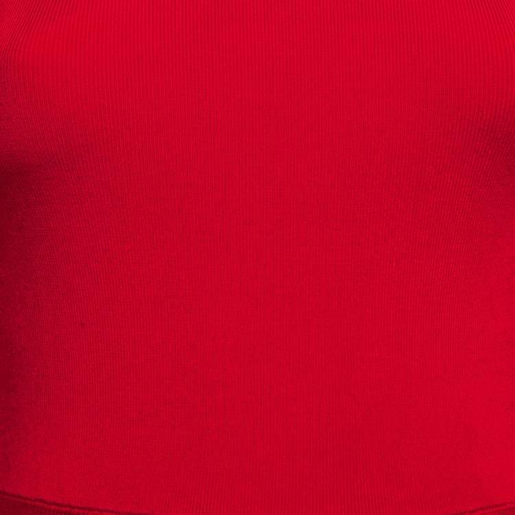 Pre Owned Emporio Armani Red Knit Puff Sleeve Flared Dress S