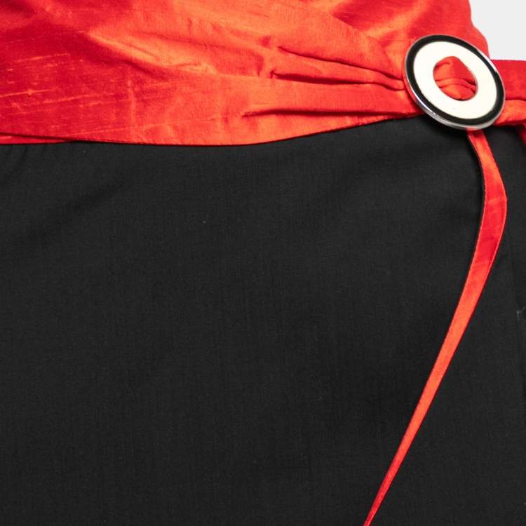 Pre Owned Emporio Armani Black & Red Wool & Silk Short Skirt L