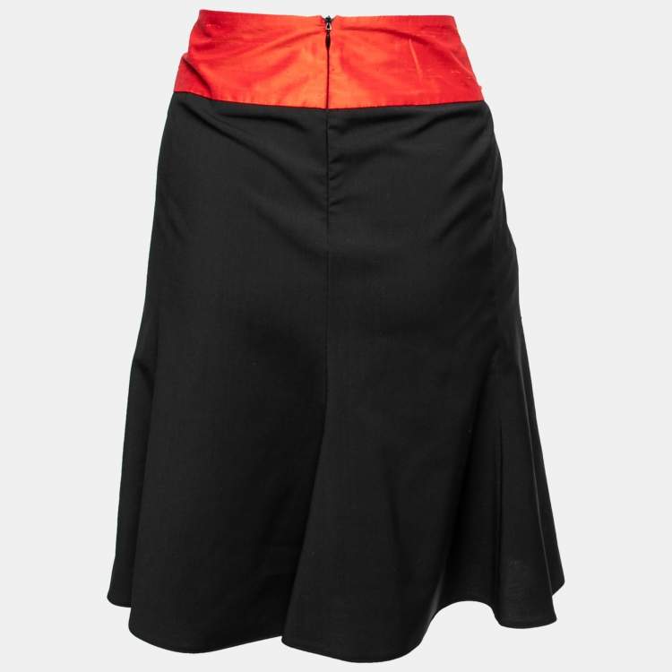 Pre Owned Emporio Armani Black & Red Wool & Silk Short Skirt L