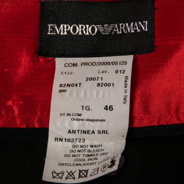 Pre Owned Emporio Armani Black & Red Wool & Silk Short Skirt L