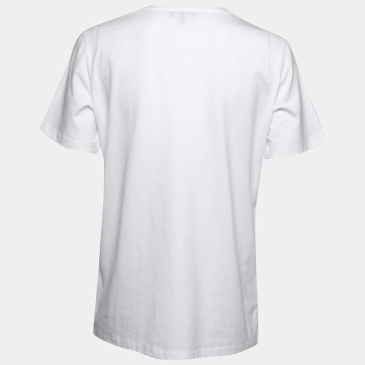 Pre Owned Emporio Armani White Printed Cotton Short Sleeve T-Shirt L