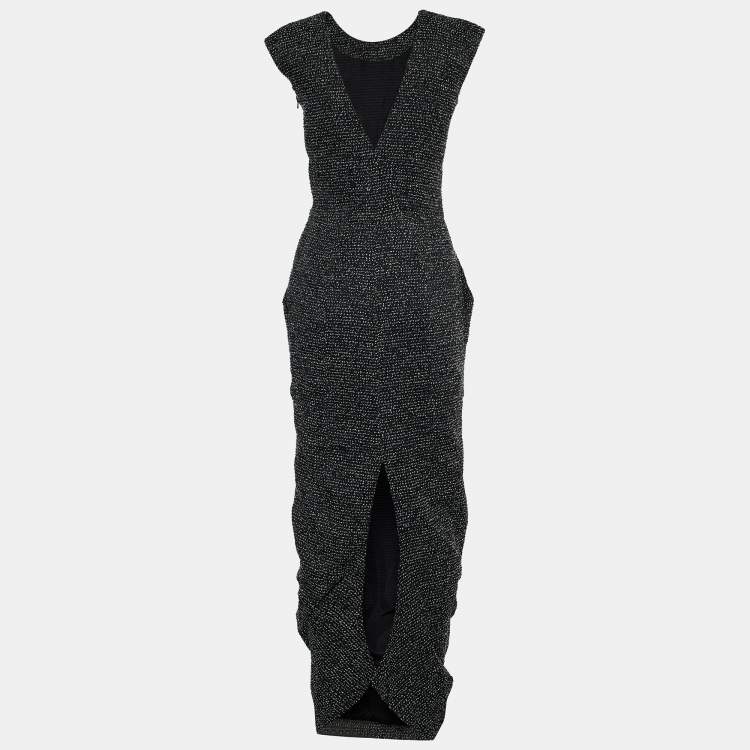 Pre Owned Emporio Armani Black Patterned Wool & Crepe Maxi Dress S