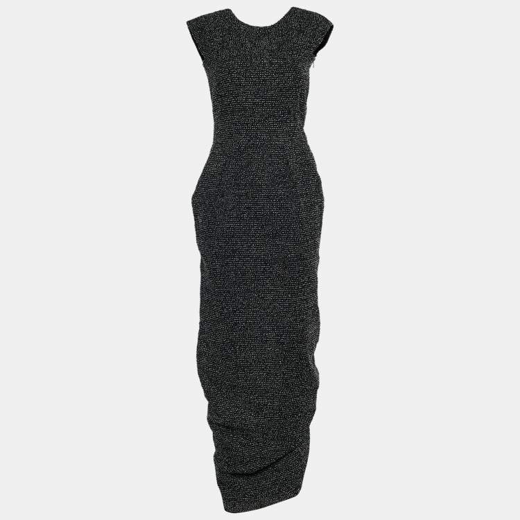 Pre Owned Emporio Armani Black Patterned Wool & Crepe Maxi Dress S