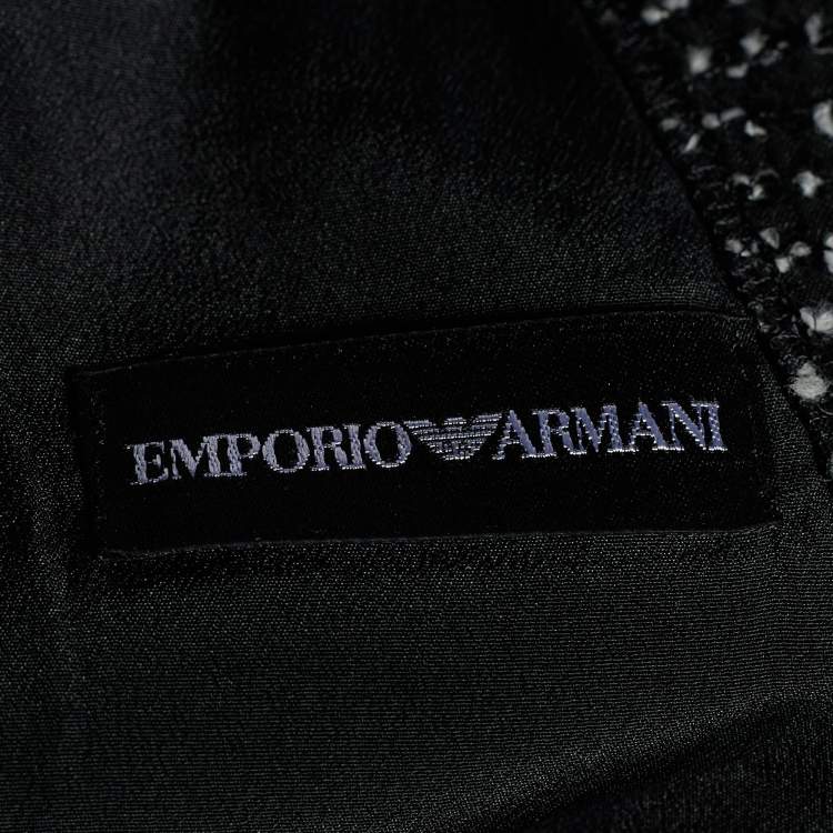 Pre Owned Emporio Armani Black Patterned Wool & Crepe Maxi Dress S