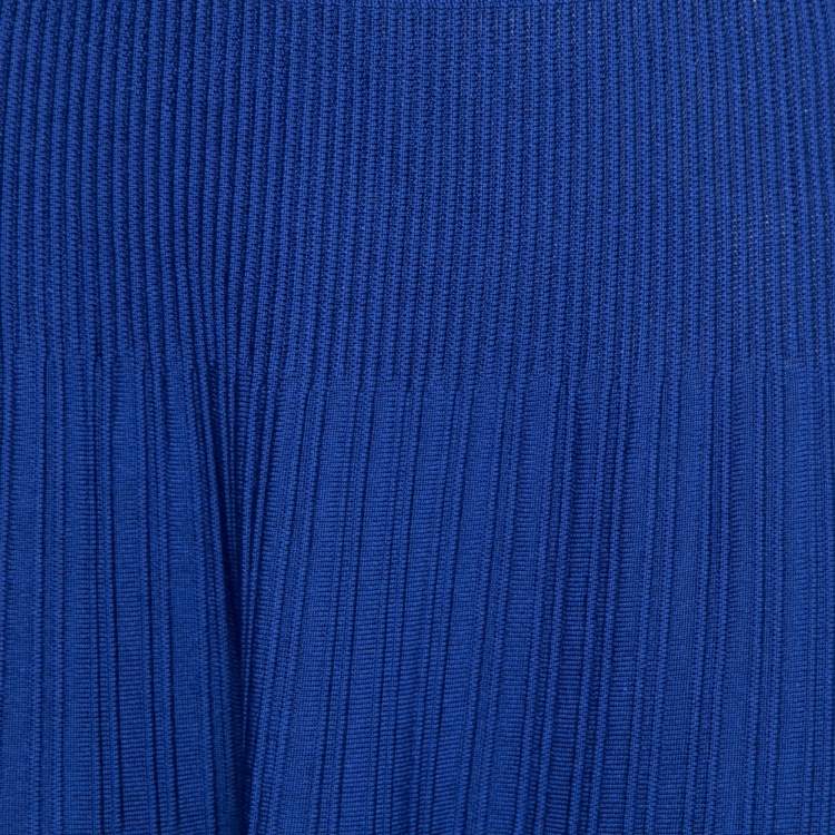 Pre Owned Emporio Armani Blue Knit Pleated Flared Mini Skirt L