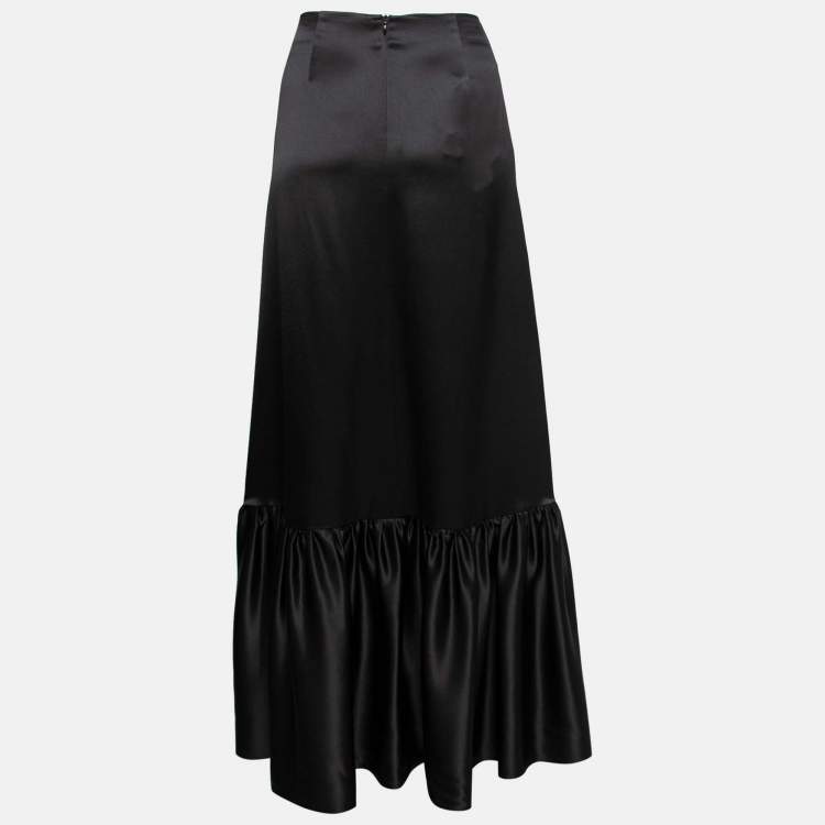 Pre Owned Emporio Armani Black Silk Satin Ruffled Hem Skirt S