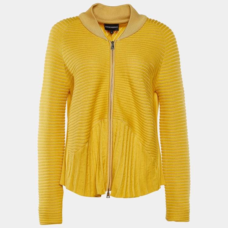 Pre Owned Emporio Armani Yellow Wool Zip Front Cardigan L