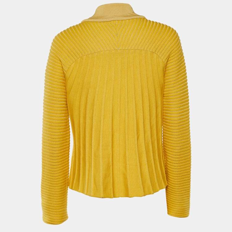 Pre Owned Emporio Armani Yellow Wool Zip Front Cardigan L