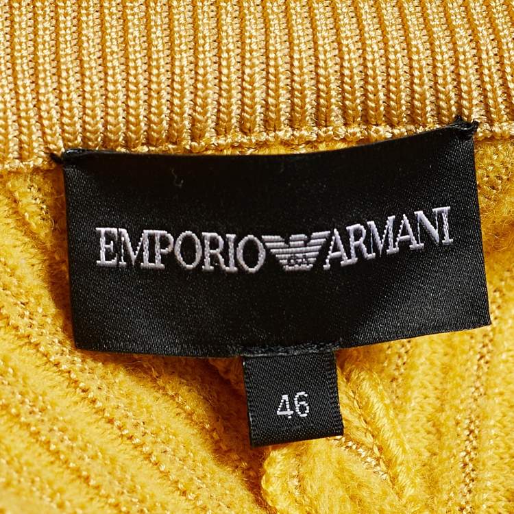 Pre Owned Emporio Armani Yellow Wool Zip Front Cardigan L