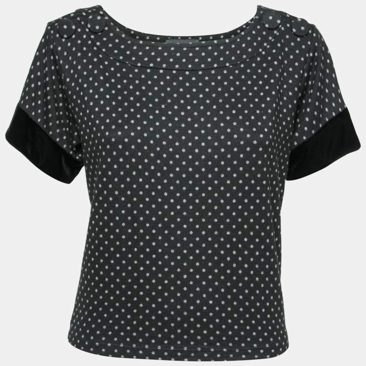 Pre Owned Emporio Armani Black Polka Dots Printed Knit Tank Top S