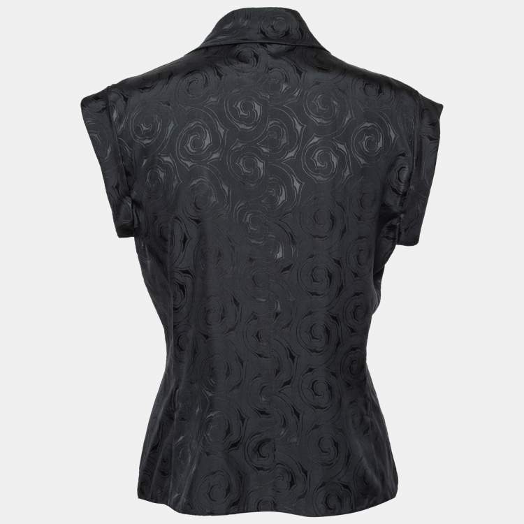 Pre Owned Emporio Armani Black Printed Silk Button Front Top M