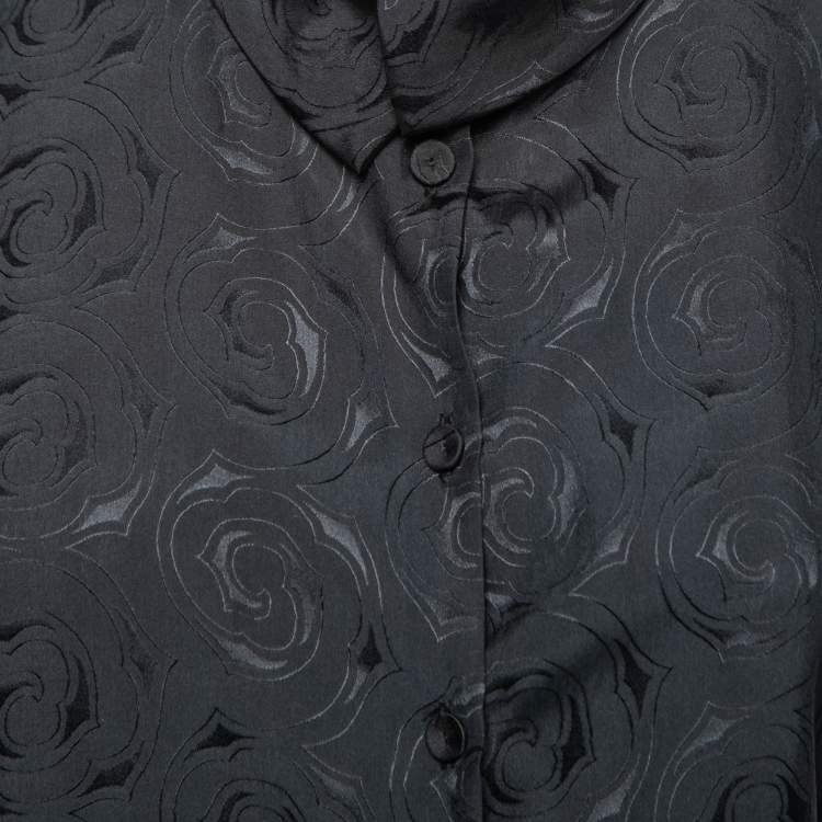 Pre Owned Emporio Armani Black Printed Silk Button Front Top M