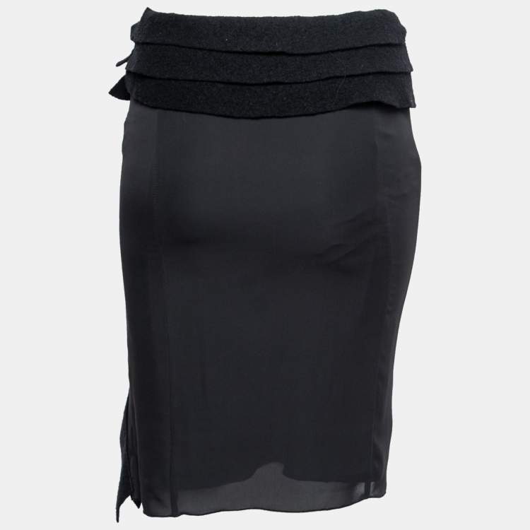 Pre Owned Emporio Armani Black Silk & Wool Ruffle Trimmed Skirt S
