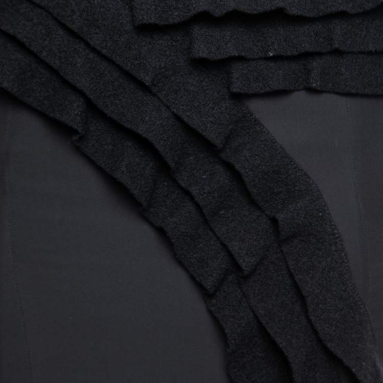 Pre Owned Emporio Armani Black Silk & Wool Ruffle Trimmed Skirt S