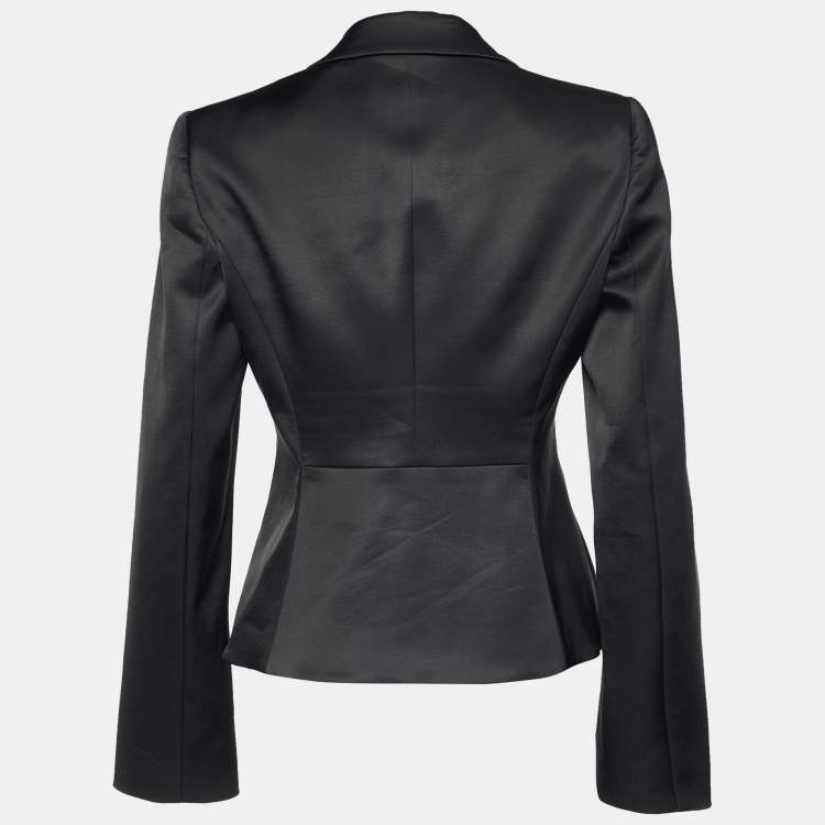 Pre Owned Emporio Armani Black Ruffled Shawl Collar Blazer M