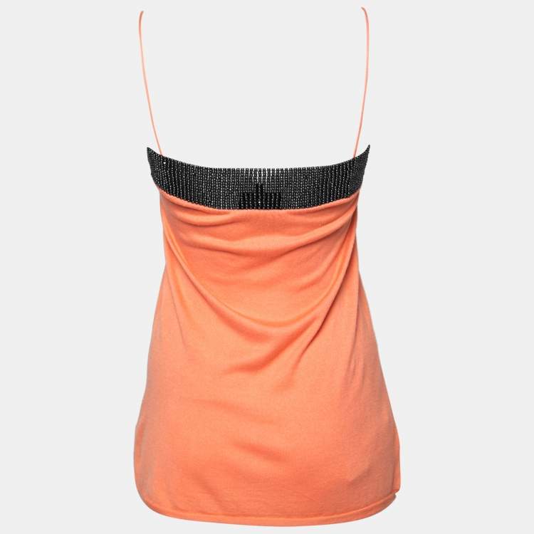 Pre Owned Emporio Armani Orange Beaded Detail Sleeveless Knit Top S