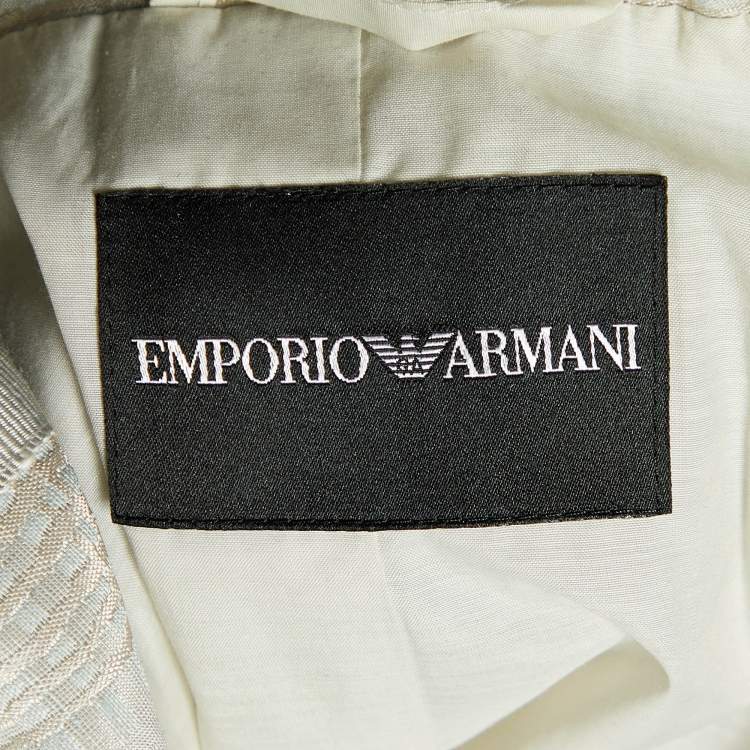 Pre Owned Emporio Armani Grey Checked Linen Blend Ruffle Detail Jacket M