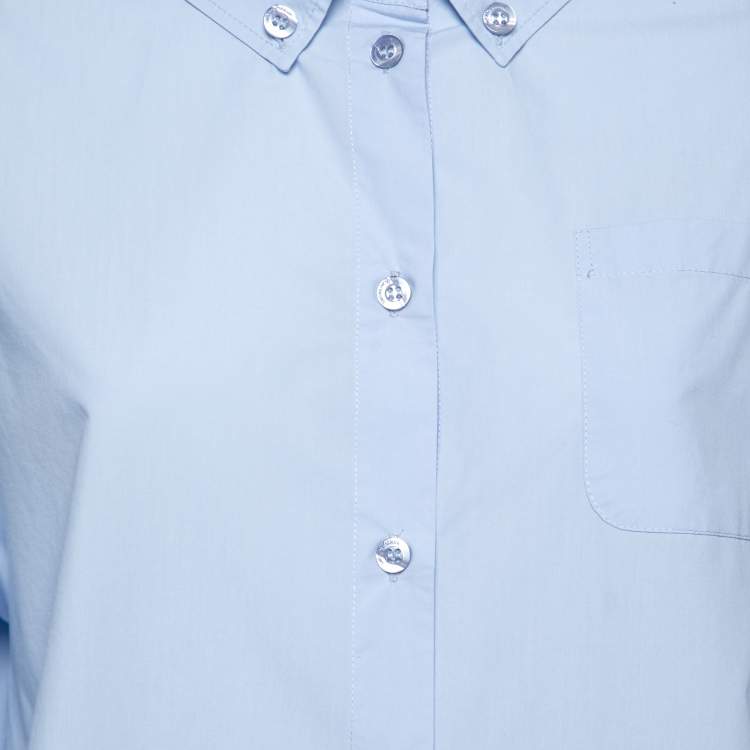 Pre Owned Emporio Armani Light Blue Cotton Button Front Shirt M