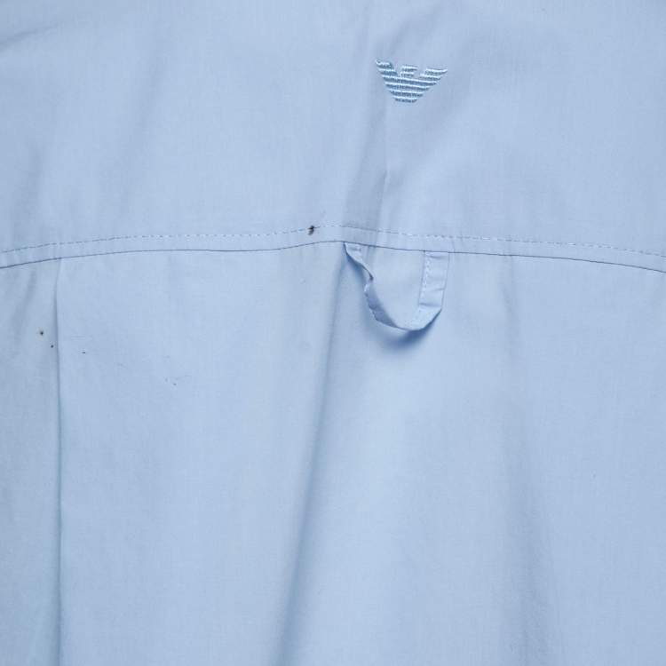 Pre Owned Emporio Armani Light Blue Cotton Button Front Shirt M