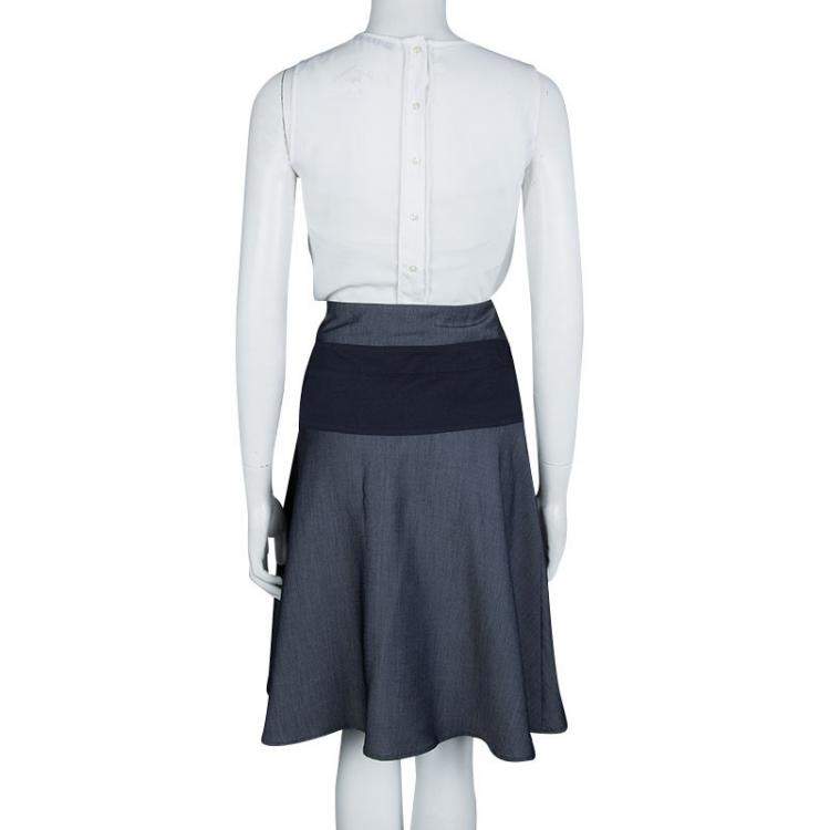 Pre Owned Emporio Armani Indigo Contrast Waist Panel Detail A-line Skirt M