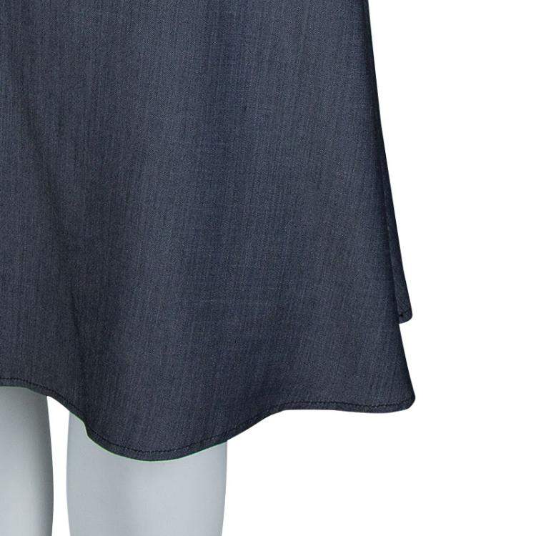 Pre Owned Emporio Armani Indigo Contrast Waist Panel Detail A-line Skirt M