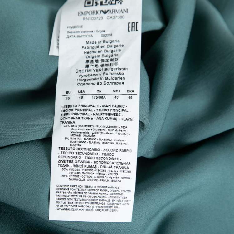 Pre Owned Emporio Armani Teal Silk Button Front Blouse L
