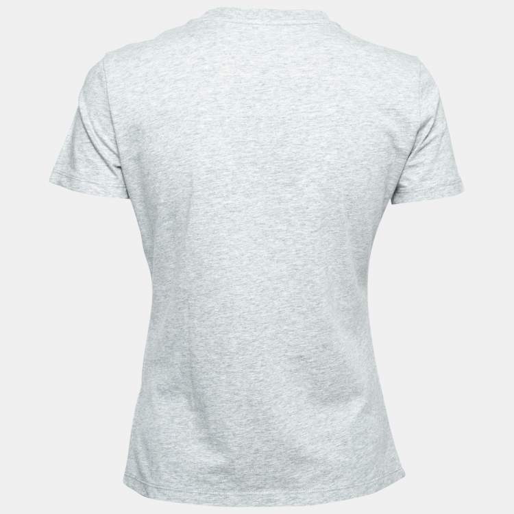 Pre Owned Emporio Armani Grey Stretch Cotton Logo Embellished T-Shirt M