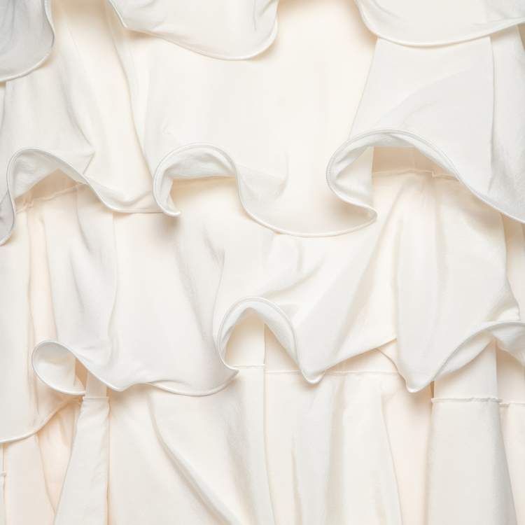 Pre Owned Emporio Armani Cream Silk Ruffled Tiered Sleeveless Mini Dress M