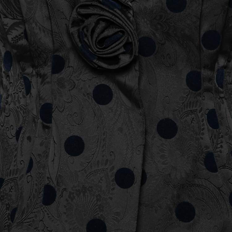 Pre Owned Emporio Armani Black Floral Jacquard Velvet Polka Dot Jacket & Skirt Set S
